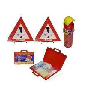 Warning Triangles Sign Life Saver Pair Reflector,Fire Extinguisher & First Aid Kit Road Safety Emergency & Compliance Kit Set