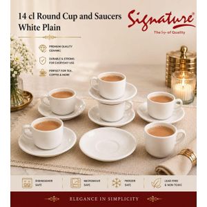 Signature 14cl Round Cup & Saucer - White Plain (12pcs Set)