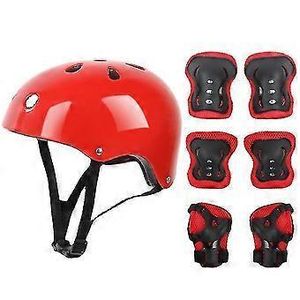 SPORT Red Skating Protective Guards with Helmet, Elbow Knee and Hands Caps Full Protection Gears 