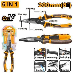 Ingco HMFLNP28200 6-in-1 Multi-function long nose pliers Size: 8""/200mm