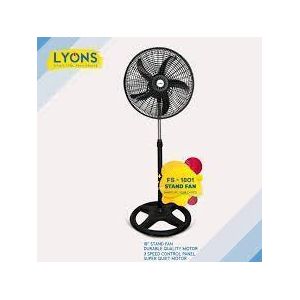Lyons FS-1801 18 Inch Standing Fan with 3 speed control panel - Black 