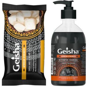 Bath Geisha African Strength Shea & Almond Butter Soap+ Activated Charcoal Liquid Handwash 