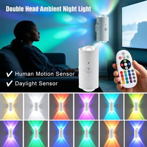Magnetic Up-Down Projection Night Light with 16 Adjustable RGB Colors Motion Sensor Decor Lamp for Bedrooms Corridors and Entryways 