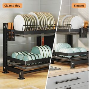 Dish Drainer 2 Tier Large Dish Drying Rack With 2 Drainboard