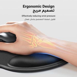 Ugreen Ergonomic Mouse Pad with Wrist Rest Support, Slow Rebound Memory Foam Mouse Mat, Typing Pain Relief, Desk Pad with Easy Gliding Surface and Non-Slip PU Base for Gaming, Working, Black