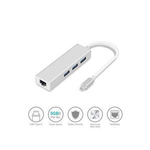 Type C To RJ45 10/100/100 Gigabit Ethernet Network Adapter + 3 Port USB 3.0 Hub