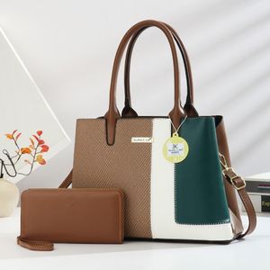 Xuanli Lisa Earth-Tone Tri-Color Tote Bag Set with Matching Wristlet - Tan, Cream & Emerald Green