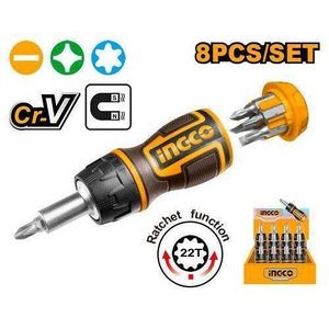 Ingco AKISDS1728 8 in 1 stubby ratchet screwdriver set