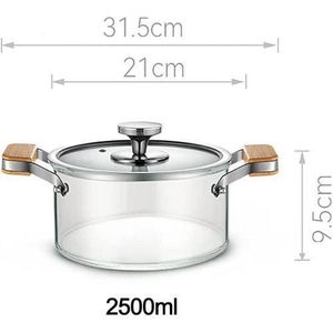 2 High Glass Pot with Wooden Handles – 2.5L 3.5L Large Capacity Transparent Cooking Pot, Heat-Resistant Thick Soup & Stew Pot for Home Kitchen