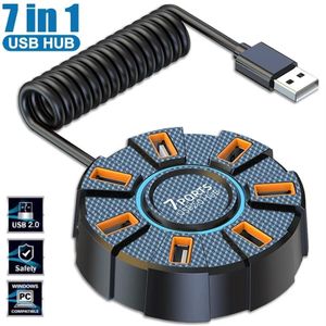7-port high-speed USB 2.0 hub (with LED), multi-port splitter for laptops, hard drives, mice and keyboards