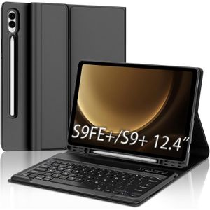 Samsung Galaxy Tab S9 FE Plus/S9 Plus Case Keyboard Slim Case Cover with Detachable Bluetoooth UK Layout Keyboard for Samsung Galaxy Tab S9FE+/S9+ 12.4 inch - Black