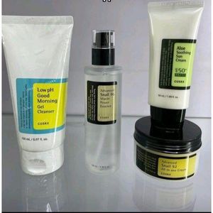 Cosrx Advanced Snail 92 All In One Cream (100g) ,Aloe Soothing Sun Cream SPF 50+ PA+++ (50ml) ,Advanced Snail 96 Mucin Power Essence (100ml), Low PH Good Morning Gel Cleanser (150ml)