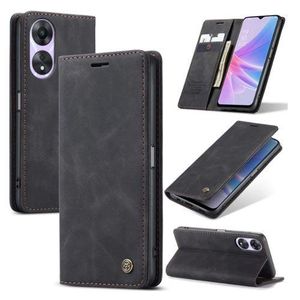Caseme Wallet Black Retro Suede Leather Flip All-Round Protection Cover Case For Oppo A18
