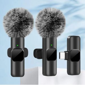 2pcs Type-C /ios Wireless Lavalier Microphones Portable Audio Video Recording Mini Mic for Phone Live Broadcast Video Gaming Microphone