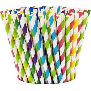 DULCEVO 200 Pack Striped Paper Drinking Straws, 100% Biodegradable Eco Friendly Disposable Striped Straws, Assorted Multicolor for Party Wedding Bar Daily Beverages