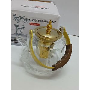 Elegant 1.2L Heat Resistant Glass Teapot with Gold Handle & Infuser