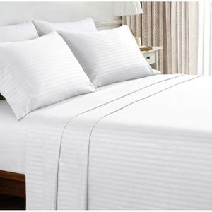 4PC SET WHITE STRIPPED COTTON BEDSHEET  2 BEDSHEETS + 2 PILLOWCASES / SIZE 6 by 7
