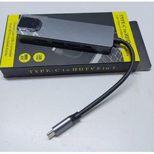 Universal USB TYPE-C Hub 5-in-1 Adapter  for data transfer, display expansion, internet connection, and charging.