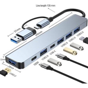 USB C Hub, Aluminum 7 in 1 USB Extender, USB Splitter with 1 x USB 3.0, 4 x USB 2.0 and 2 x USB C Ports for MacBook Pro Air and Other PC/Laptop/Tablet Devices