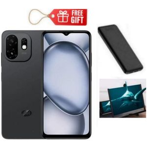 Itel A100c, 6.6" 90Hz Super Clear Display, 64GB ROM + 2GB RAM, 5000mAh Battery - Black + Power Bank & Magnifier 