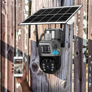 Full-Color 24/7 Night Vision Large Capacity Rechargeable Batteries Smooth Pan And Tilt Monitoring V380 Pro App 12MP 4G PTZ Rotating Dual Lens Full-Color 24/7 Colored Night Vision Outdoor Security Solar Camera