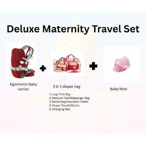 Deluxe 7-Piece Maternity & Newborn Travel Bundle – Includes Ergonomic Baby Carrier, 5-in-1 Multi-Function Diaper Bag Set, and Portable Folding Baby Nests