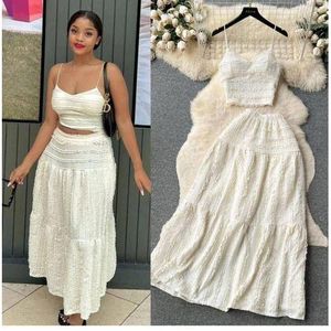 Fuchsia white boho two-piece set