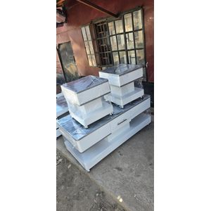 Modern  Coffee Table Set featuring a Glass/Marble Top and 2 Matching Stools