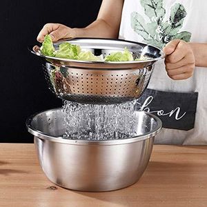 4-Piece 304 Stainless Steel Colander and Mixing Bowl Set - 26cm Kitchen Cooking Salad and Soup Basin with Lid
