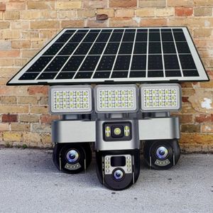 Motion Detection Smart Tracking System Two In One 12MP V380 Pro 4G Sim card PTZ Rotating Multiple Lens screens Solar Camera with High Brightness Outdoor Security Solar Flood Light