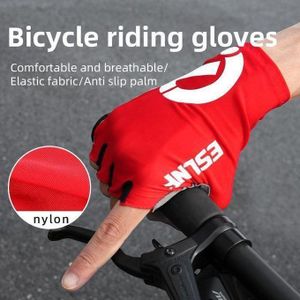 Half-finger Gloves Anti-slip Bicycle Mitten Fabric Men's Cycling Fingerless Gloves MTB Road Bike Summer Short Gloves Red