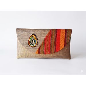 stylish beaded leather clucth bag