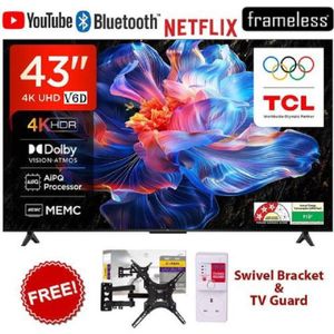TCL 43V6D(2026 MODEL) 43" Inch 4K Ultra HD Smart Google Android TV, Direct LED TV,HDR10, Bluetooth-Enabled,NETFLIX,YOUTUBE,APP STORE,DOLBY,PRIME VIDEO,GOOGLE CAST SCREEN-BLACK 1YR WARRANTY+FREE TV GUARD+ TILT BRACKET