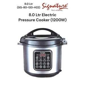 Signature 8Ltrs, 1200watts Smart Electric Pressure Cooker, Slow Rice Cooker, Steamer, Sauté, Stainless Steel Nonstick Pot