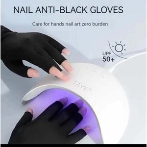 Anti-UV Radiation Protection Gloves for Gel Nail Dryer – Professional UPF 50+ Shielding Manicure Gloves – Black Stretchy Free Size Fingerless Gloves for LED/UV Lamp Safety