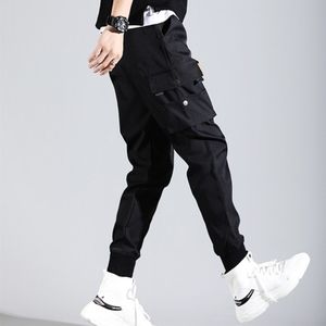 Black Cargo Pants Mens Fashion Casual Loose Cotton Plus Size Pocket Lace Up Elastic  Waist Pants Trousers 