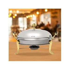 Stainless Steel Round Chafing Dish With Glass Lid & Fuel Holder, 28cm Professional Buffet Server & Food Warmer For Catering And Parties