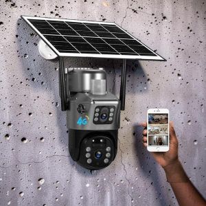 24/7 Monitoring Enhanced Protection 12MP 4G Simcard PTZ Rotating Dual Lens Outdoor Smart Security Monitoring Solar Camera