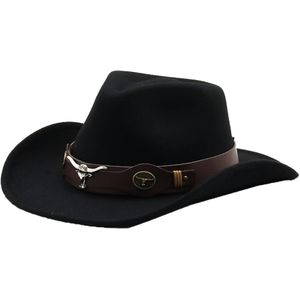 Classic Black Felt Cowboy Hat with Leather Bullhorn Band