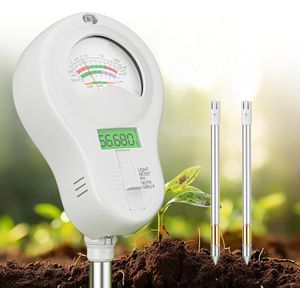 Upgraded 6-in-1 Soil Tester, Digital Soil Moisture Meter/PH Meter/Sunlight/Temperature/Fertility Monitor with 2 Removable Probe, Dual Screen Soil Test Kit for Gardening, Lawn, Indoor & Outdoor Plant