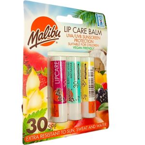 Malibu Sunscreen LIP CARE BALMS Watermelon Mint Vanilla SUITABLE FOR CHILDREN VEGAN FRIENDLY Sun Sweat Water Resistant 30 SPF sun screen nk
