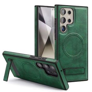Green Luxury Premium Leather Magnetic Case With MagSafe Compatibility For Samsung Galaxy S23 Ultra - Elegant, Premium, Wireless Charging Friendly With Shockproof Design