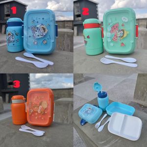 Rectangular Cartoon Themed Kids Lunch Pack – Dish, Water Bottle & Cutlery Set