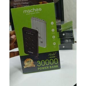 Machee  30000mAh Smart Power Bank – Fast Charging With LED Light – Black Comes with 4 cables that can charge 4 different devices at a go.