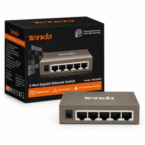 tenda 5-Port Gigabit Ethernet Switch – 10/100/1000Mbps Unmanaged Desktop Network Switch, Plug & Play, Fanless Metal Design for Home, Office, Gaming & CCTV