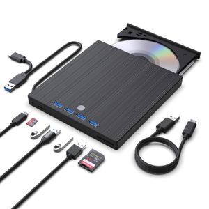 ShebSheb External CD DVD Drive 8‑in‑1 USB 3.0 & Type‑C Burner with Hub and Card Reader for Laptop PC Mac