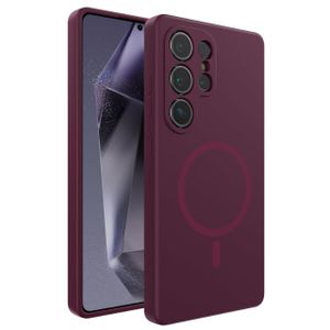 Samsung Galaxy S24 Ultra Strong Magnetic Silicone Case Soft Slim-fit Liquid Silicone Phone Case Vibrant Burgundy Color, Magnetic (supports wireless charging)