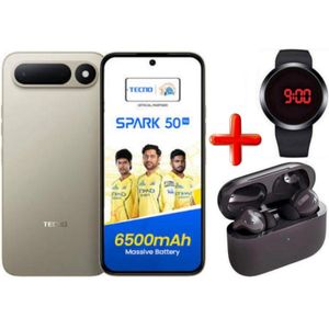 Tecno SPARK 50, 4G, (4+4)8GB RAM + 128GB ROM STORAGE, IPS LCD DISPLAY, 6500mAh, 50MP CAMERA, (1 YEAR WARRANTY) - Champagne Gold + FREE GIFTS