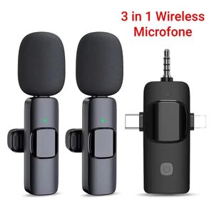Professional 3in1 Wireless Lavalier Microphone for iPhone Android 3.5mm for Live Recording Noise Cancelling Mini Microphone