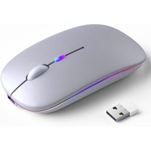 Wireless  Bluetooth + 2.4G Dual-Mode Rechargeable LED Optical Mouse – Silent Click, Ergonomic – Silve